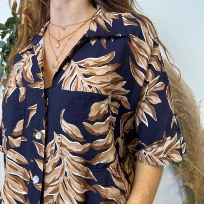 I911- Chemisier fluide imprimé (Tu) 🇮🇹 - marine - taille-unique