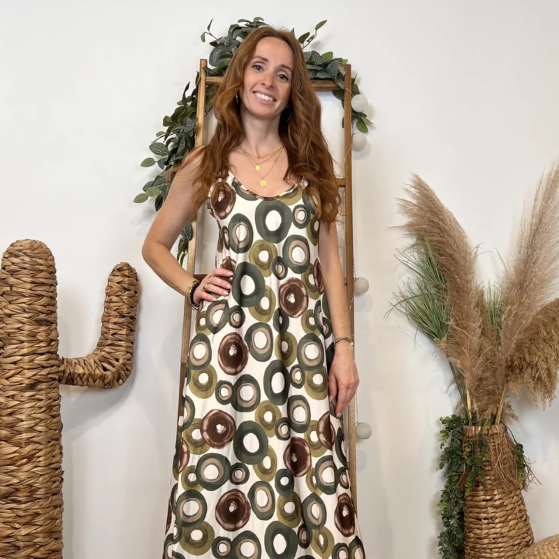 Robe satinée imprimée (Tu) - kaki-ronds - taille-unique