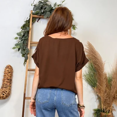 K129- Tunique Broderie anglaise (Tu) 🇮🇹 - marron - taille-unique