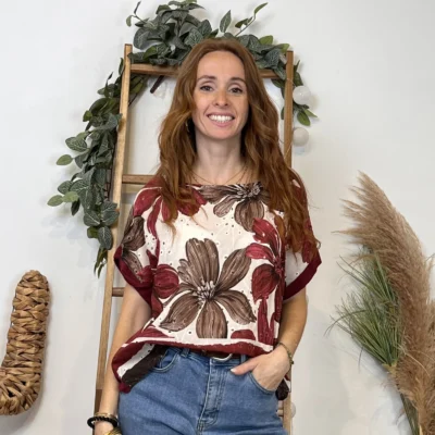 K129- Tunique Broderie anglaise (Tu) 🇮🇹 - bordeaux - taille-unique