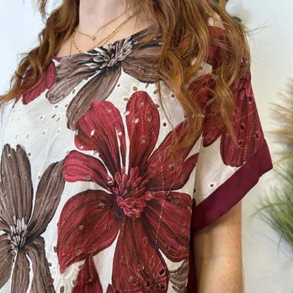 K129- Tunique Broderie anglaise (Tu) 🇮🇹 - bordeaux - taille-unique