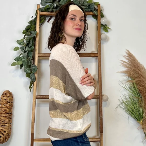 I880- Pull rayé Lurex (Tu) 🇮🇹 - beige - taille-unique