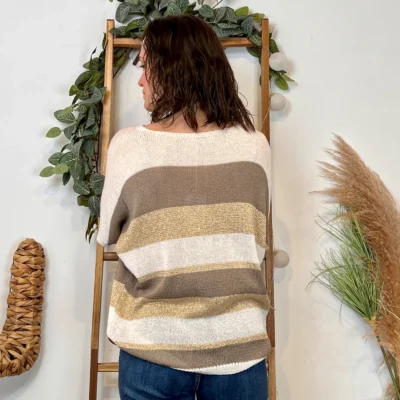 I880- Pull rayé Lurex (Tu) 🇮🇹 - beige - taille-unique