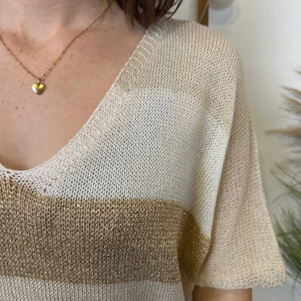 I880- Pull rayé Lurex (Tu) 🇮🇹 - beige - taille-unique