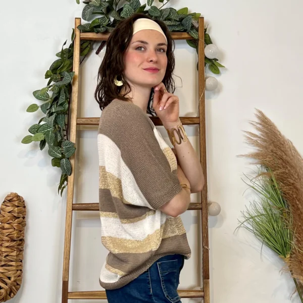 I880- Pull rayé Lurex (Tu) 🇮🇹 - taupe - taille-unique