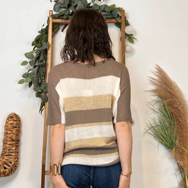 I880- Pull rayé Lurex (Tu) 🇮🇹 - taupe - taille-unique