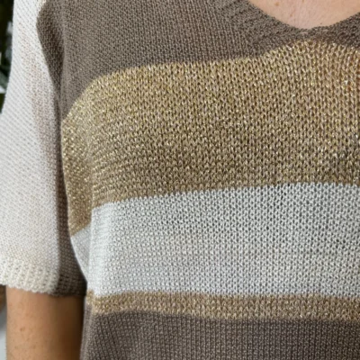 I880- Pull rayé Lurex (Tu) 🇮🇹 - taupe - taille-unique