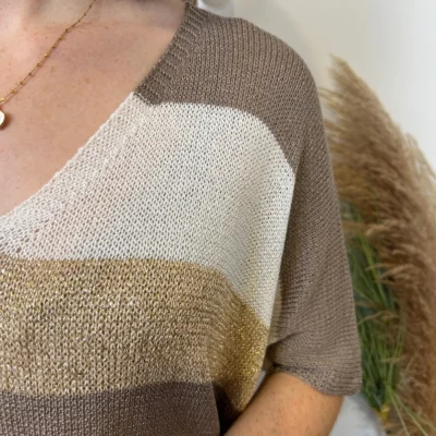 I880- Pull rayé Lurex (Tu) 🇮🇹 - taupe - taille-unique