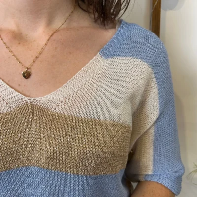 I880- Pull rayé Lurex (Tu) 🇮🇹 - bleu-ciel - taille-unique