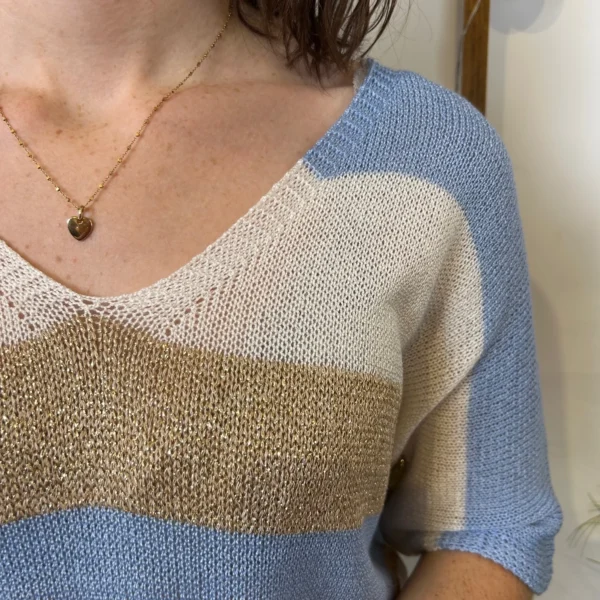 I880- Pull rayé Lurex (Tu) 🇮🇹 - bleu-ciel - taille-unique