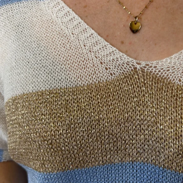 I880- Pull rayé Lurex (Tu) 🇮🇹 - bleu-ciel - taille-unique