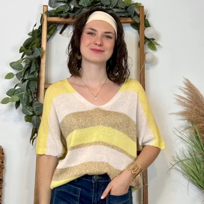 I880- Pull rayé Lurex (Tu) 🇮🇹 - jaune - taille-unique