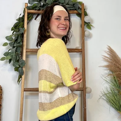 I880- Pull rayé Lurex (Tu) 🇮🇹 - jaune - taille-unique