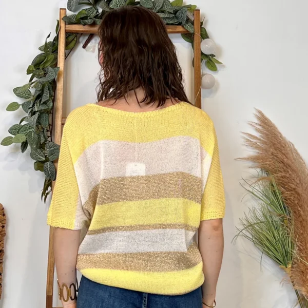 I880- Pull rayé Lurex (Tu) 🇮🇹 - jaune - taille-unique
