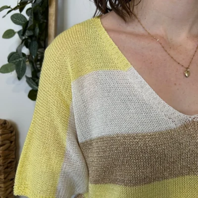 I880- Pull rayé Lurex (Tu) 🇮🇹 - jaune - taille-unique