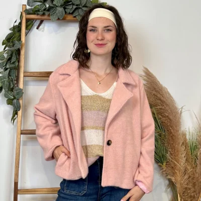 I880- Pull rayé Lurex (Tu) 🇮🇹 - rose-poudre - taille-unique