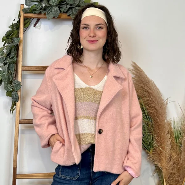 I880- Pull rayé Lurex (Tu) 🇮🇹 - rose-poudre - taille-unique