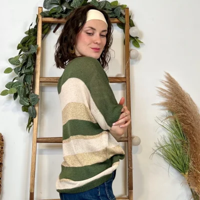 I880- Pull rayé Lurex (Tu) 🇮🇹 - kaki - taille-unique