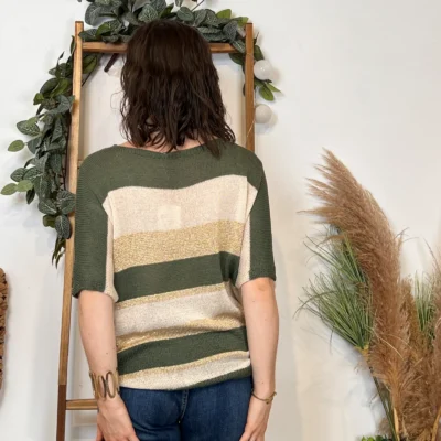 I880- Pull rayé Lurex (Tu) 🇮🇹 - kaki - taille-unique