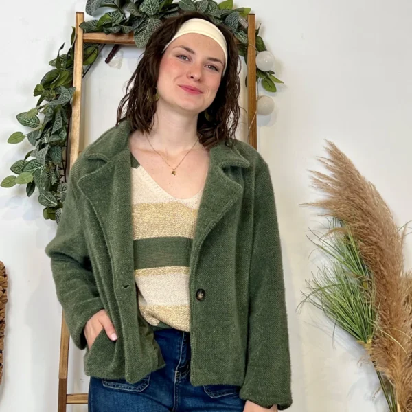 I880- Pull rayé Lurex (Tu) 🇮🇹 - kaki - taille-unique