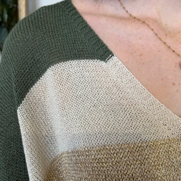 I880- Pull rayé Lurex (Tu) 🇮🇹 - kaki - taille-unique