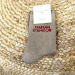 Chaussettes paillettes "Maman d'Amour" - taupe-rouge - sans-taille