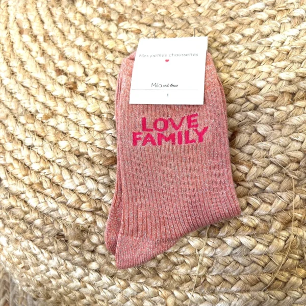 V327-Chaussettes paillettes "Love Family" - rose-poudre - sans-taille