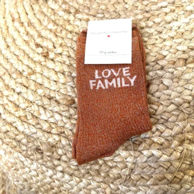 V327-Chaussettes paillettes "Love Family" - rouille - sans-taille