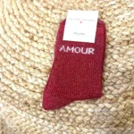 Chaussettes paillettes "Amour" - bordeaux - sans-taille