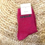 Chaussettes paillettes "Amour" - fuchsia - sans-taille