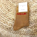Chaussettes paillettes "Amour" - moutarde - sans-taille