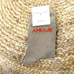 Chaussettes paillettes "Amour" - taupe - sans-taille