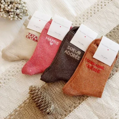 V305- Chaussettes paillettes "Mamie"