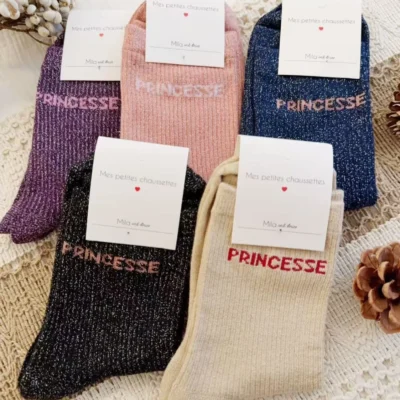 V321 - Chaussettes paillettes "Princesse" - noir - sans-taille