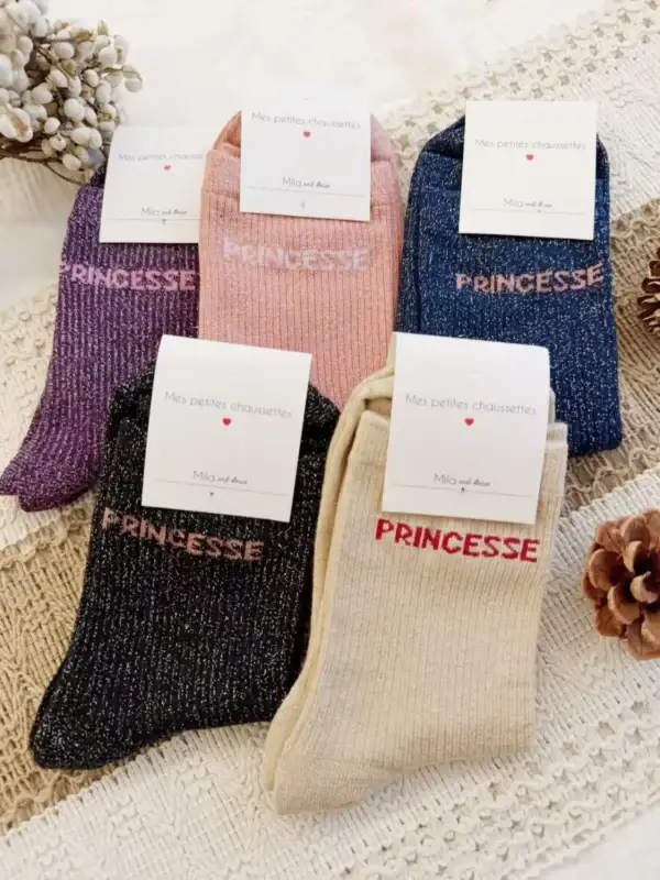 V321 - Chaussettes paillettes "Princesse" - noir - sans-taille