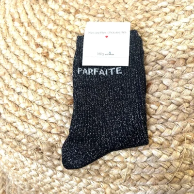 V313- Chaussettes paillettes "Parfaite" - noir - sans-taille