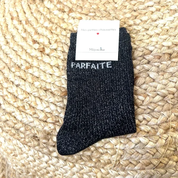 V313- Chaussettes paillettes "Parfaite" - noir - sans-taille
