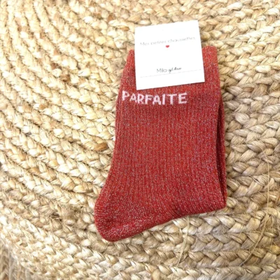 V313- Chaussettes paillettes "Parfaite" - rouge - sans-taille
