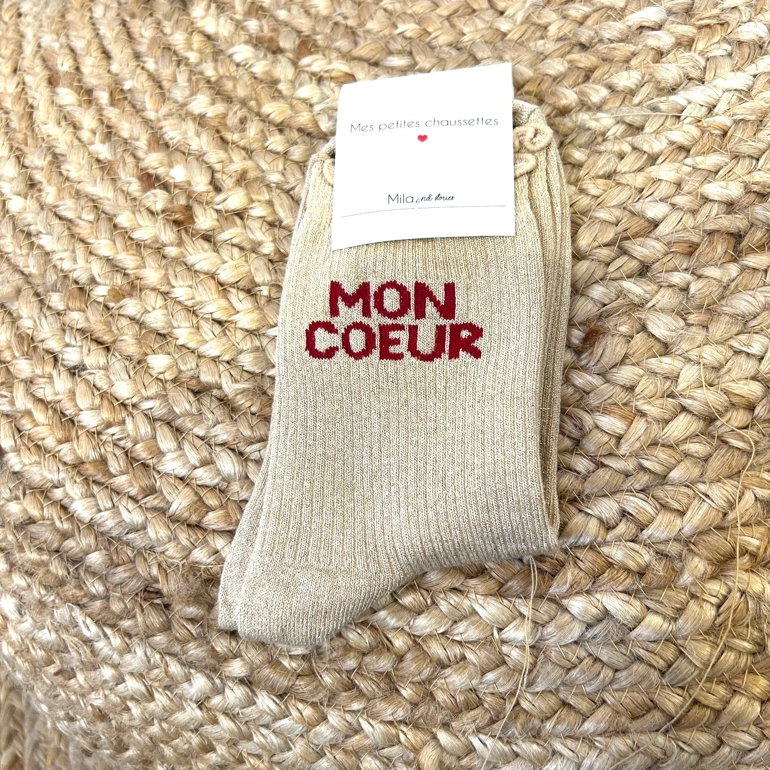 Chaussettes paillettes "Mon Coeur" - beige - sans-taille