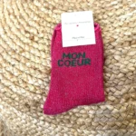 Chaussettes paillettes "Mon Coeur" - fuchsia - sans-taille