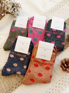 Chaussettes pailletées femme « Amoureuse » - kaki - sans-taille