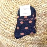 Chaussettes pailletées femme « Amoureuse » - marine - sans-taille
