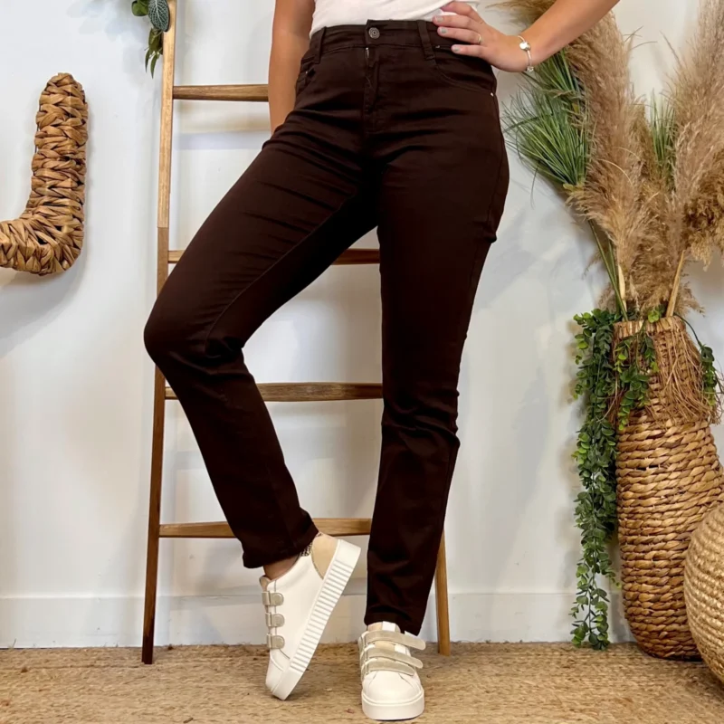 N015- Jean Slim Voggo (T36-T44) - marron-chocolat - 44