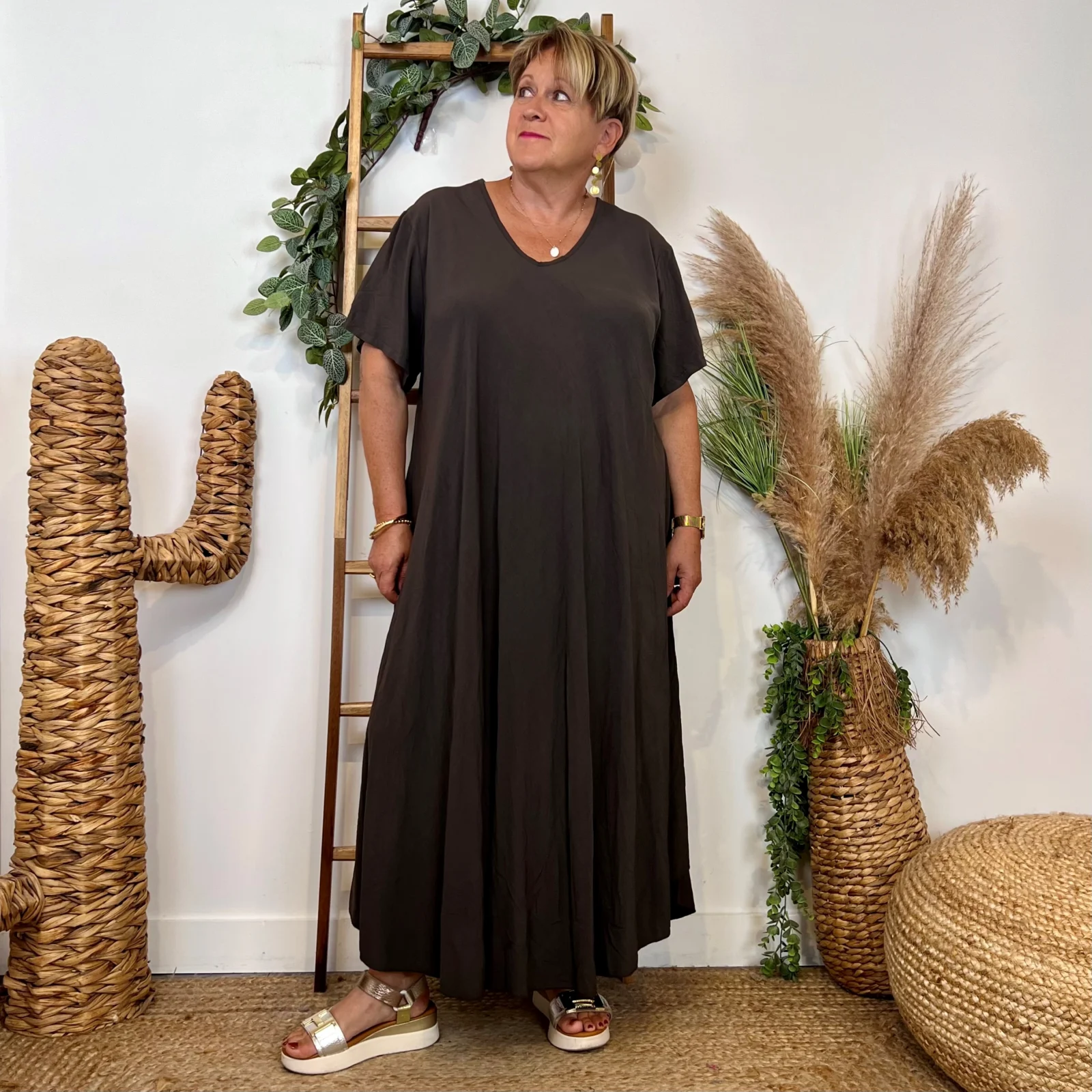 Z159- Robe longue Fluide 🇮🇹 - marron - taille-unique-grande-taille