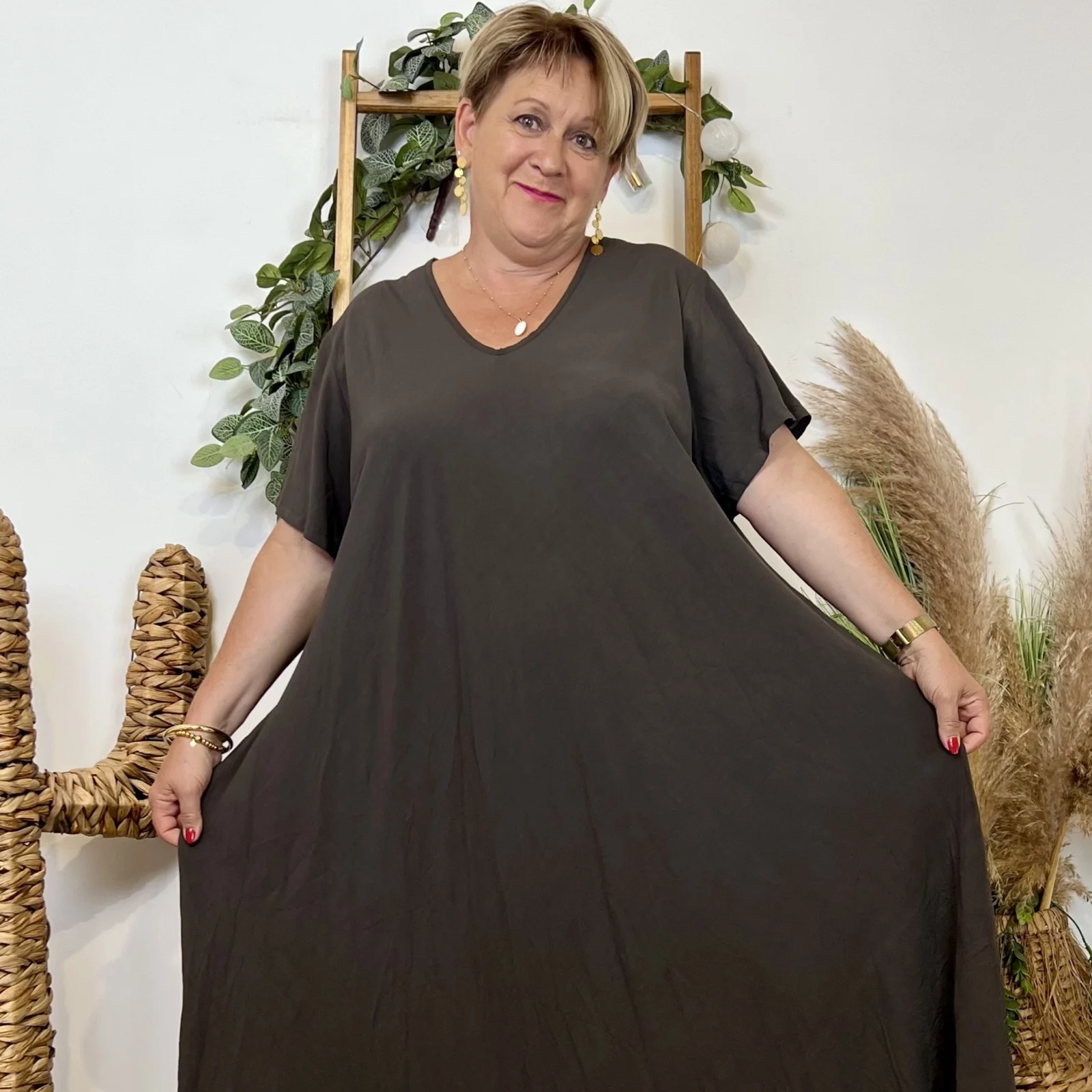 Z159- Robe longue Fluide 🇮🇹 - marron - taille-unique-grande-taille
