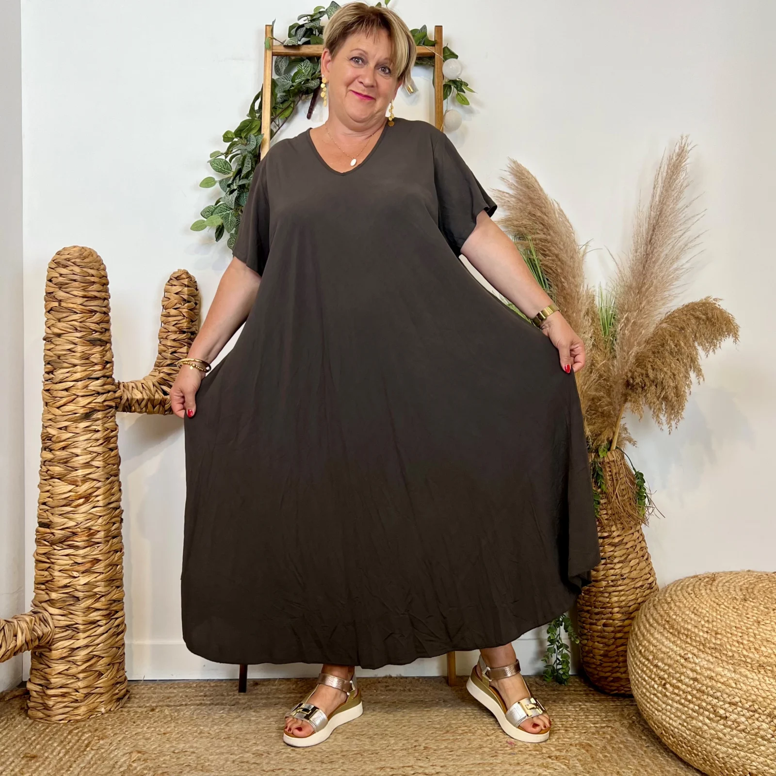 Z159- Robe longue Fluide 🇮🇹 - marron - taille-unique-grande-taille