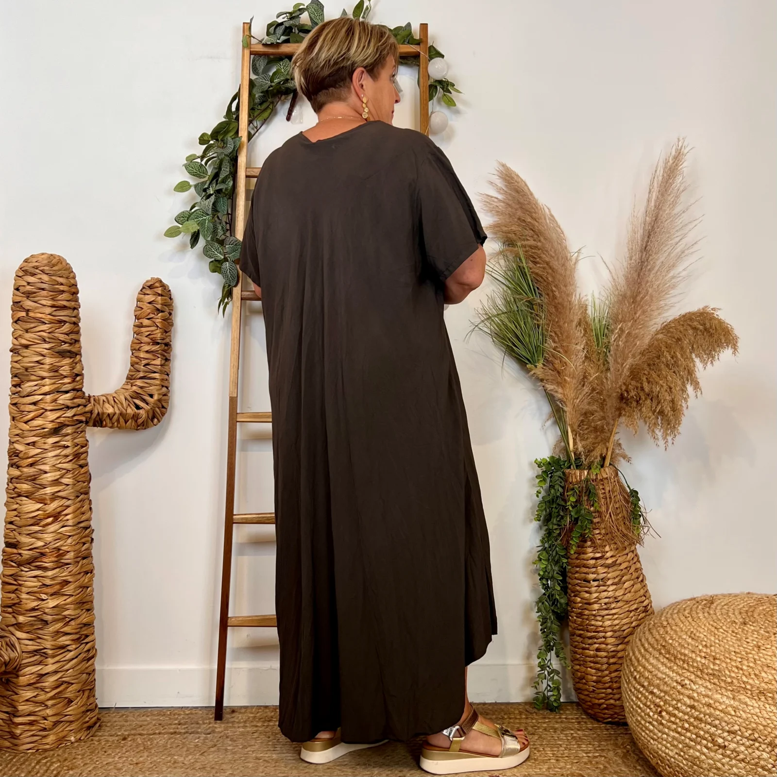 Z159- Robe longue Fluide 🇮🇹 - marron - taille-unique-grande-taille