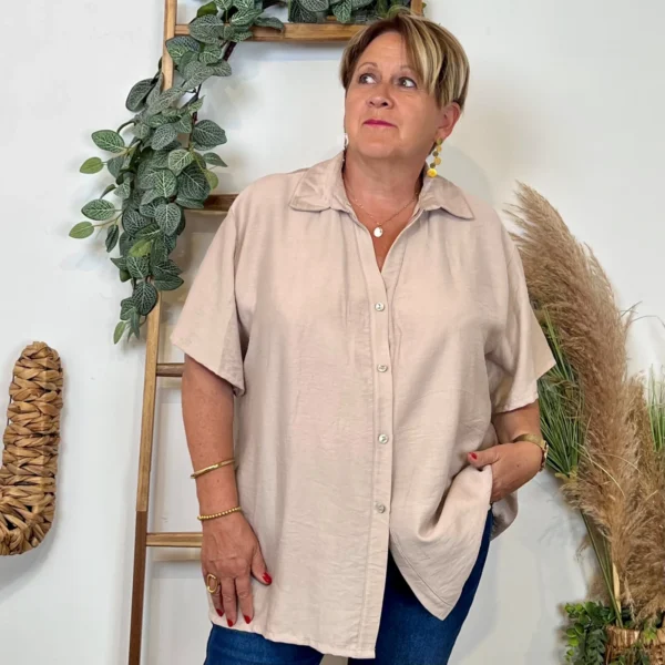 Z289- Chemise manches courtes (Gt) 🇮🇹 - beige - taille-unique-grande-taille