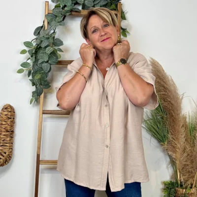 Z289- Chemise manches courtes (Gt) 🇮🇹 - beige - taille-unique-grande-taille