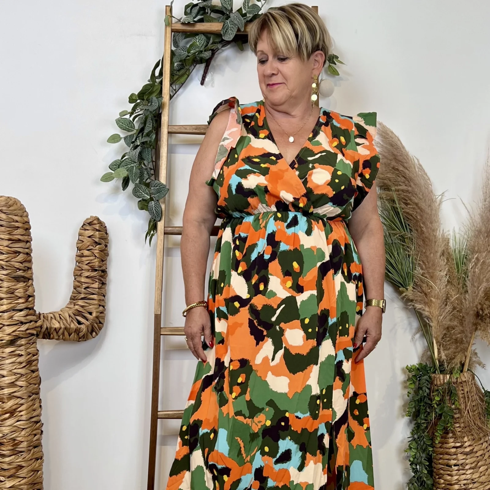 L132- Robe longue imprimée "By One" (T40-T48) - vert-bresil - 48